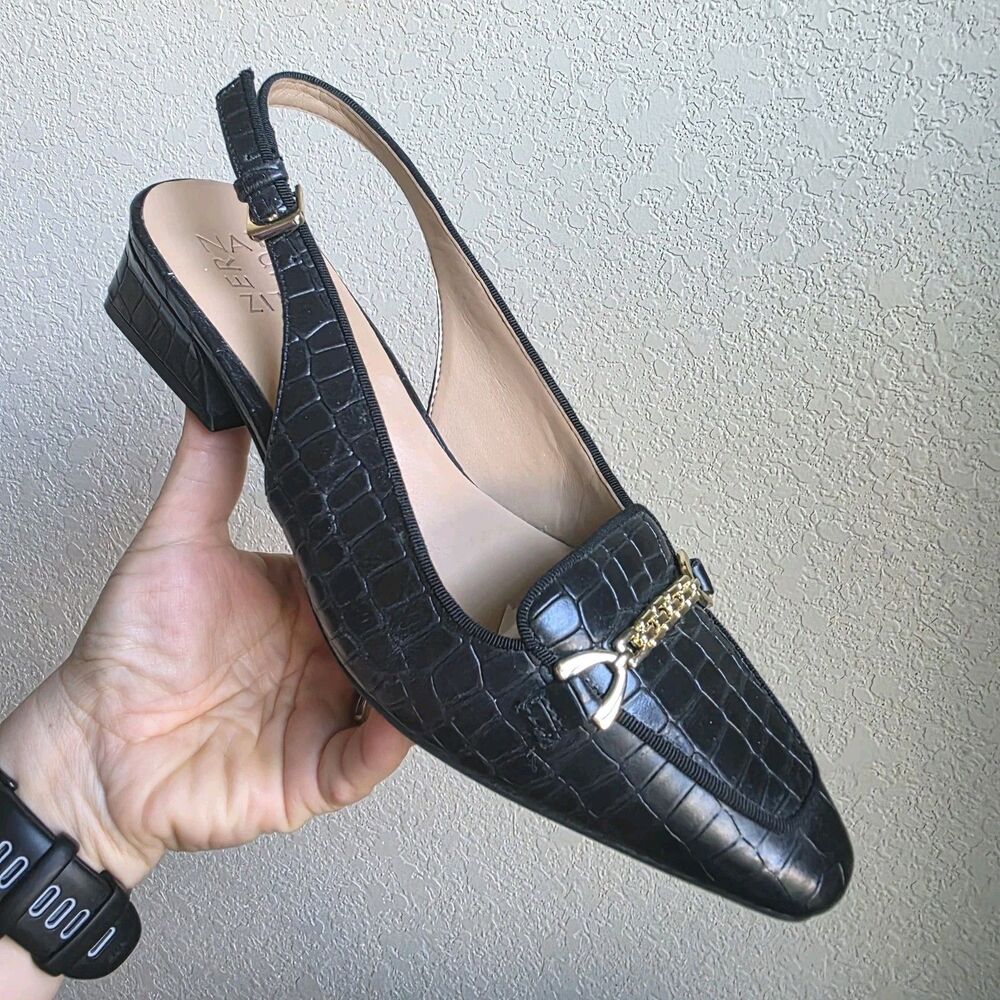 Naturalizer Size 7 Women's Lindsey Slingbacks Pump Black Croco Heels
